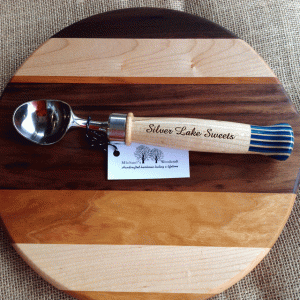 Engraved personalized Handcrafted-Ice-Cream-scoop with heavy duty stainless steel hardware and handle Greenville SC woodwork woodcrafts