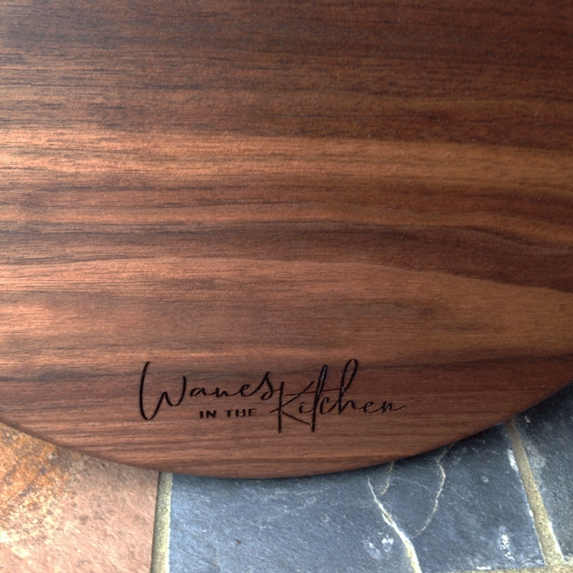 Black Walnut cheese board engraved with Logo