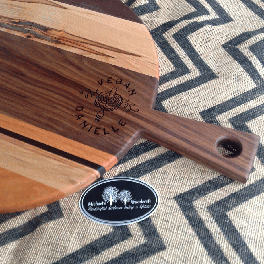 Business logo engraved handcrafted charcuterie board cutting board Michael's Woodcraft Greenville SC South Carolina buy cutting board charcuterie board business awards corporate gifts logo engraving 