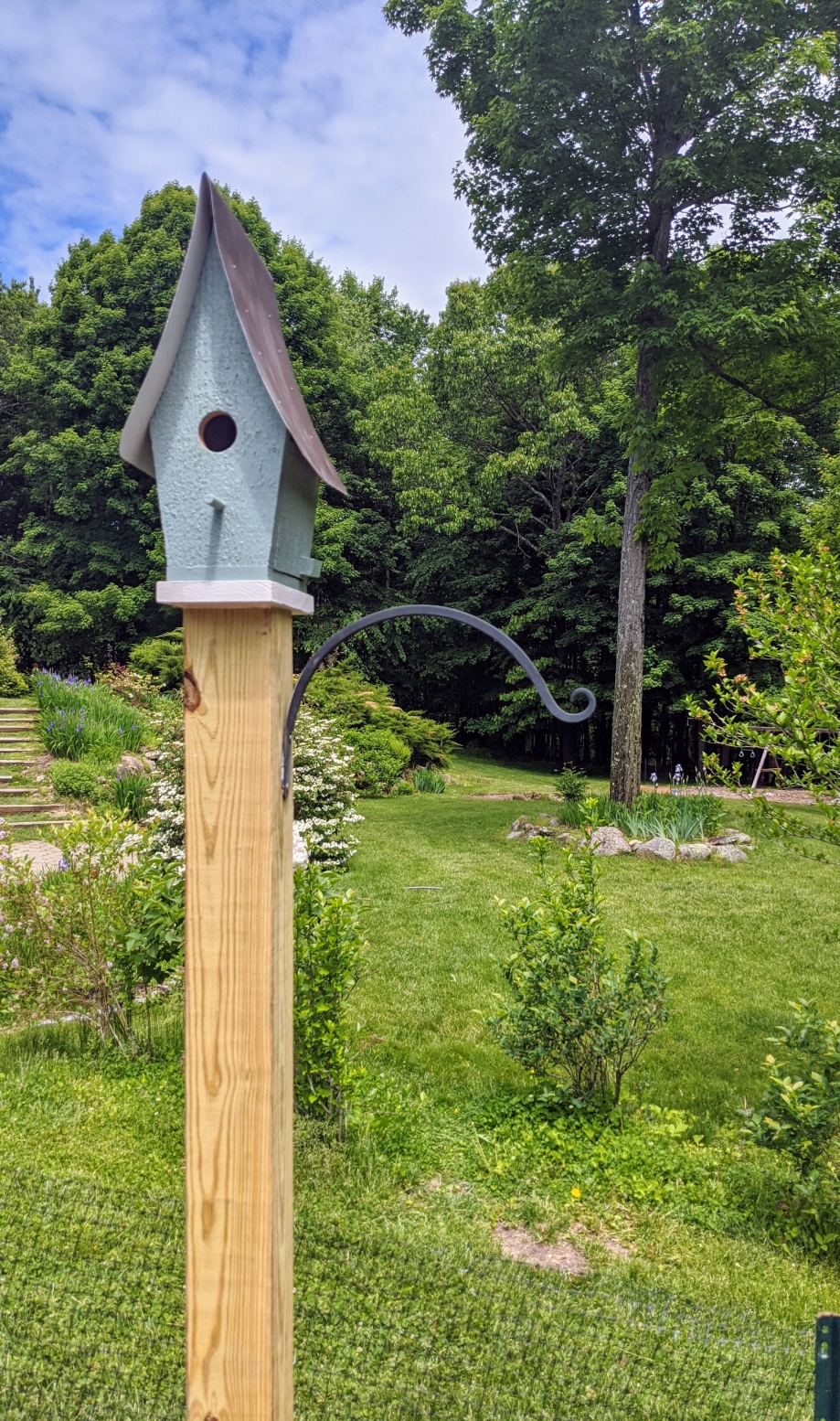 Garden Bluebird house with tin roof, handcrafted by Michael's Woodcrafts Greenville SC